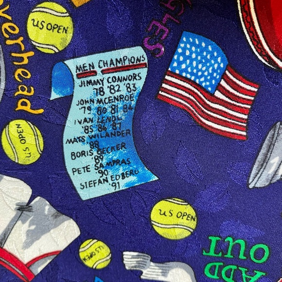 Vintage Nicole Miller Silk Scarf 42" US Open Tennis Collectible 1992 Rare - Picture 8 of 16